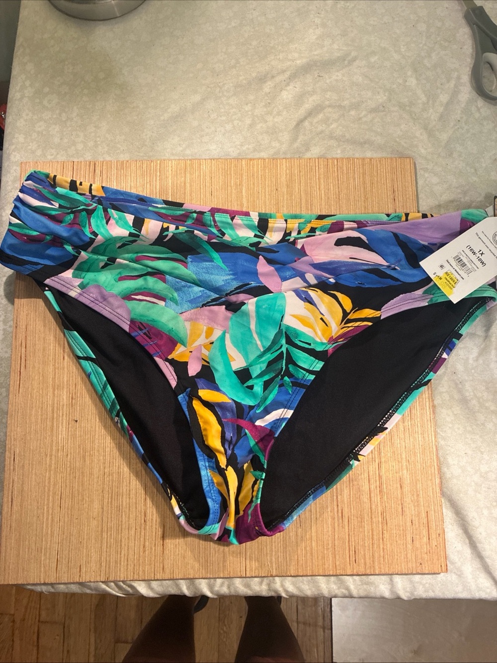 Women’s Tropical Leaf Print Bikini Bottom - Multicolor NWT 1X